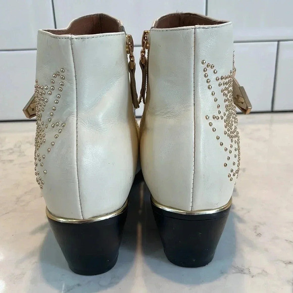 Embellished cream off white leather booties with gold/rose gold details. Size 10 - Picture 10 of 10